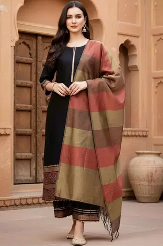 Black women regular patchwork liva kurta with palazzos & with dupatta