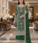 Green color girlie butterfly net ceremonial salwar kameez for glamorous looks