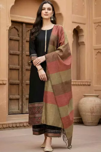 Black women regular patchwork liva kurta with palazzos & with dupatta