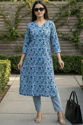 Blue women floral printed floral kurta