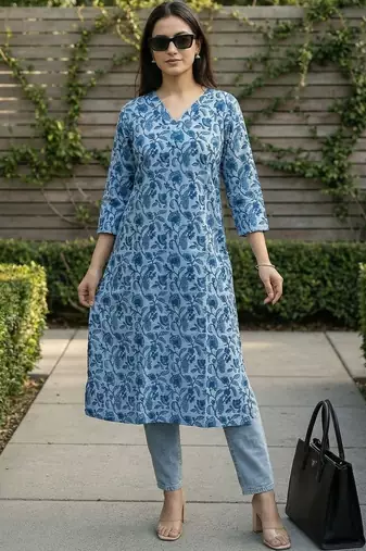 Blue women floral printed floral kurta