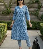 Blue women floral printed floral kurta