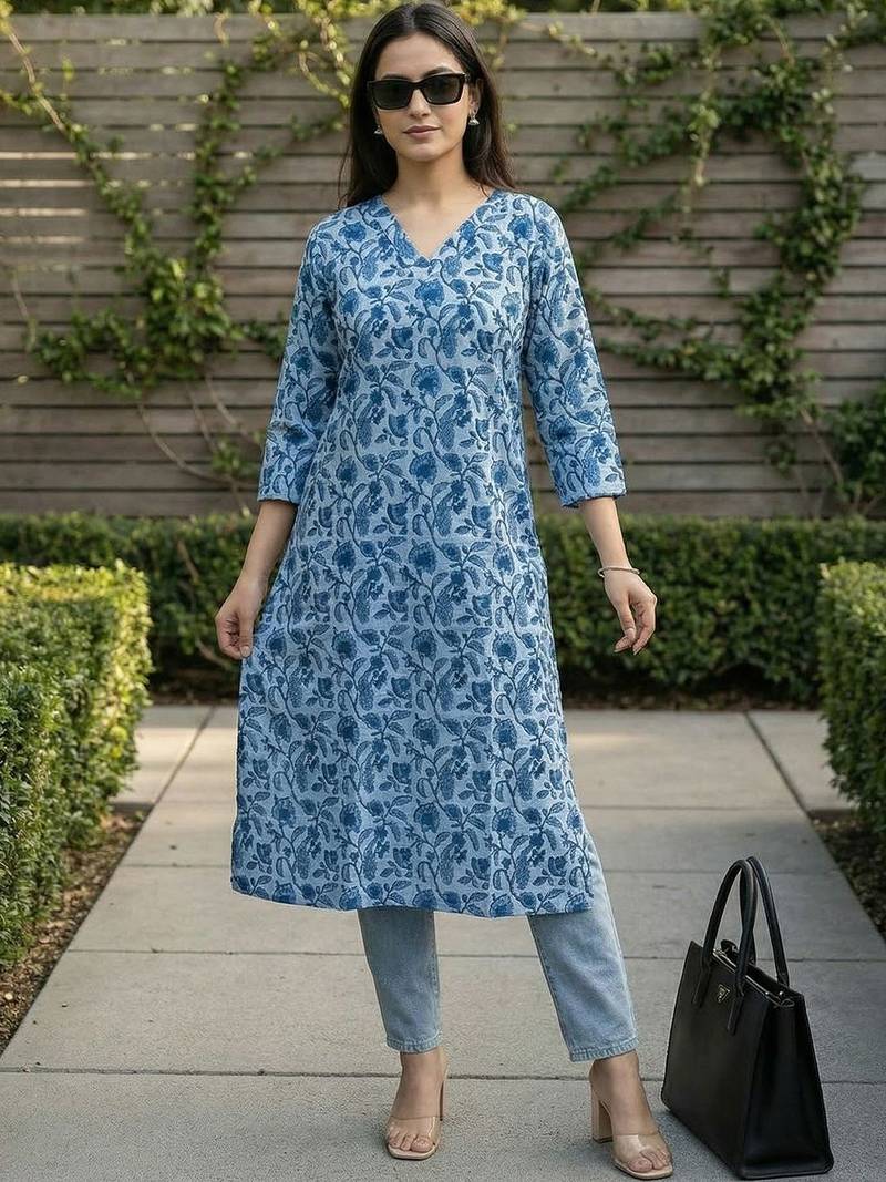 Blue women floral printed floral kurta
