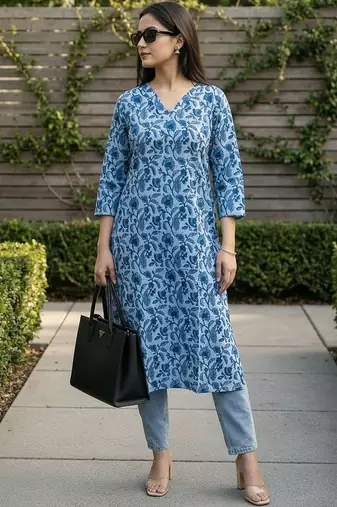 Blue women floral printed floral kurta