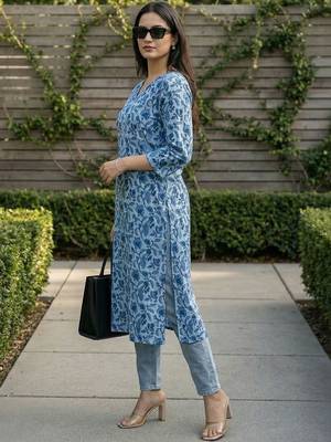 Blue women floral printed floral kurta 4