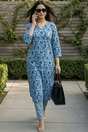 Blue women floral printed floral kurta