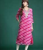 Pink leheriya printed gotta patti detailed embroidered georgette kurta