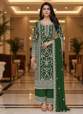Green color girlie butterfly net ceremonial salwar kameez for glamorous looks 2