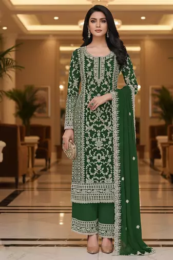 Green color girlie butterfly net ceremonial salwar kameez for glamorous looks