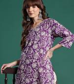 Purple floral printed pure cotton kurta