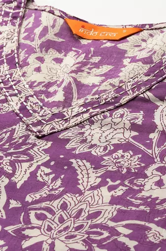 Purple floral printed pure cotton kurta