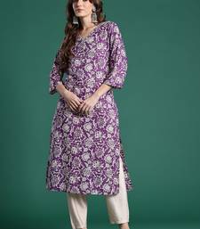 Purple floral printed cotton kurta