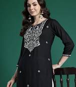 Black floral embroidered kurta