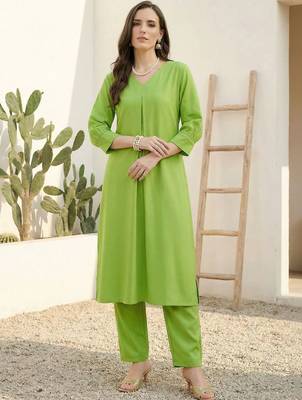 Lime green women kurta with trousers 1