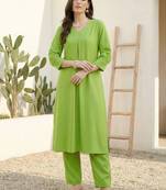 Lime green women regular kurta with trousers
