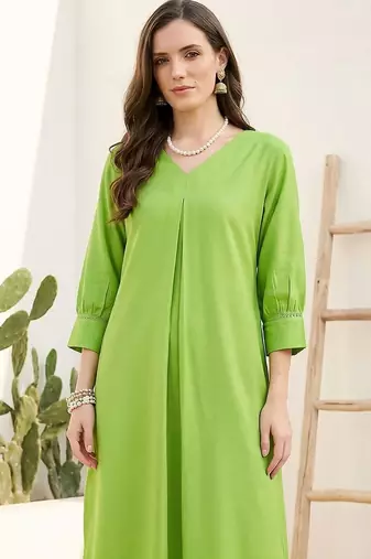 Lime green women regular kurta with trousers