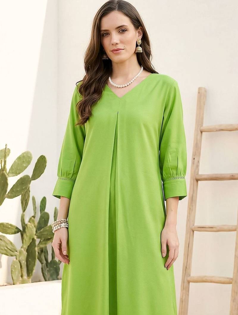 Lime green women regular kurta with trousers