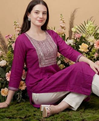 Purple women ethnic motifs embroidered sequinned kurta 1