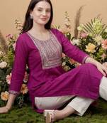Purple women ethnic motifs embroidered sequinned kurta