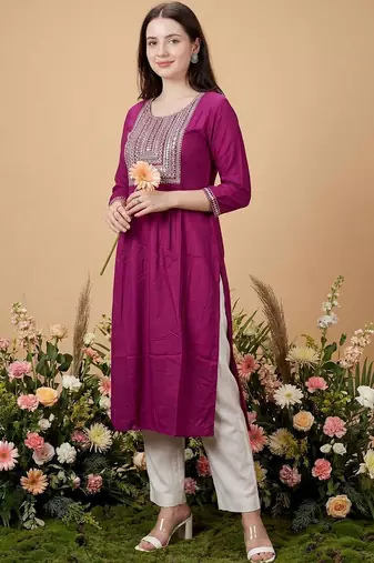 Purple women ethnic motifs embroidered sequinned kurta