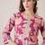 Pink floral printed notch neck thread work cotton straight kurta