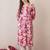 Pink floral printed notch neck thread work cotton straight kurta