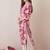 Pink floral printed notch neck thread work cotton straight kurta