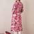 Pink floral printed notch neck thread work cotton straight kurta