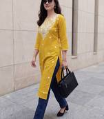 Mustard women embroidered chikankari kurta