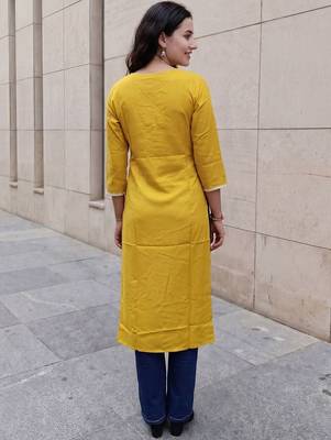 Mustard women embroidered chikankari kurta 4