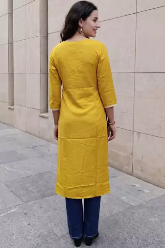 Mustard women embroidered chikankari kurta