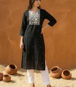 Black women ethnic motifs embroidered thread work kurta