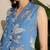 Blue floral printed lapel collar linen kurta with trousers
