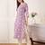 Lavender floral printed cotton thread work straight kurta