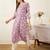 Lavender floral printed cotton thread work straight kurta