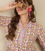 Lavender women floral printed regular pure cotton kurta with trousers