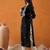Black floral embroidered notch neck thread work straight kurta