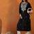 Black floral embroidered notch neck thread work straight kurta