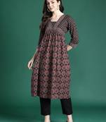 Black women ethnic motifs printed a-line kurtas