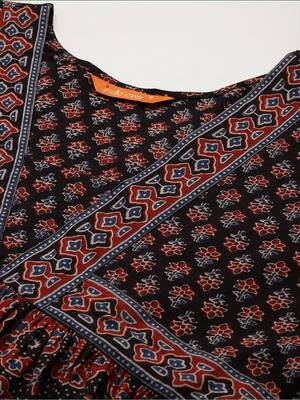 Black women ethnic motifs printed a-line kurtas 2
