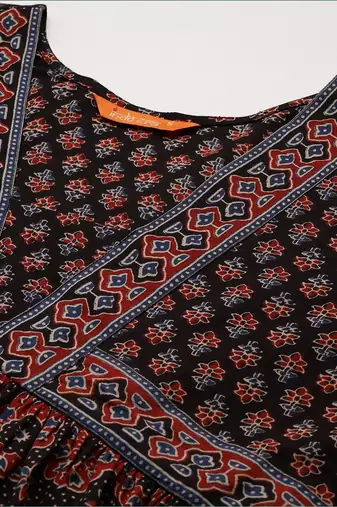 Black women ethnic motifs printed a-line kurtas