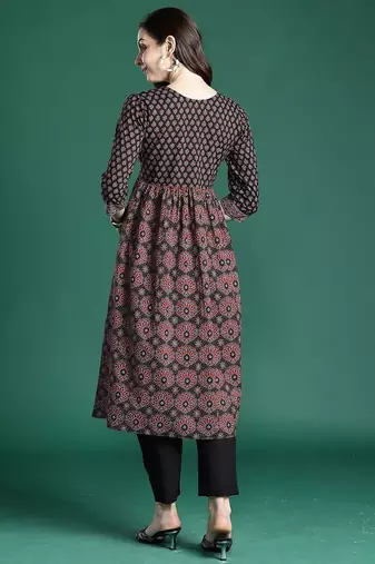 Black women ethnic motifs printed a-line kurtas