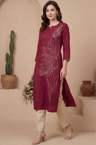 Pink women yoke design keyhole neck gotta patti kurta