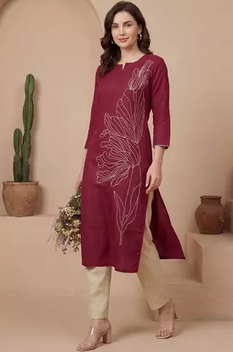 Pink women yoke design keyhole neck gotta patti kurta