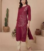 Pink women yoke design keyhole neck gotta patti kurta
