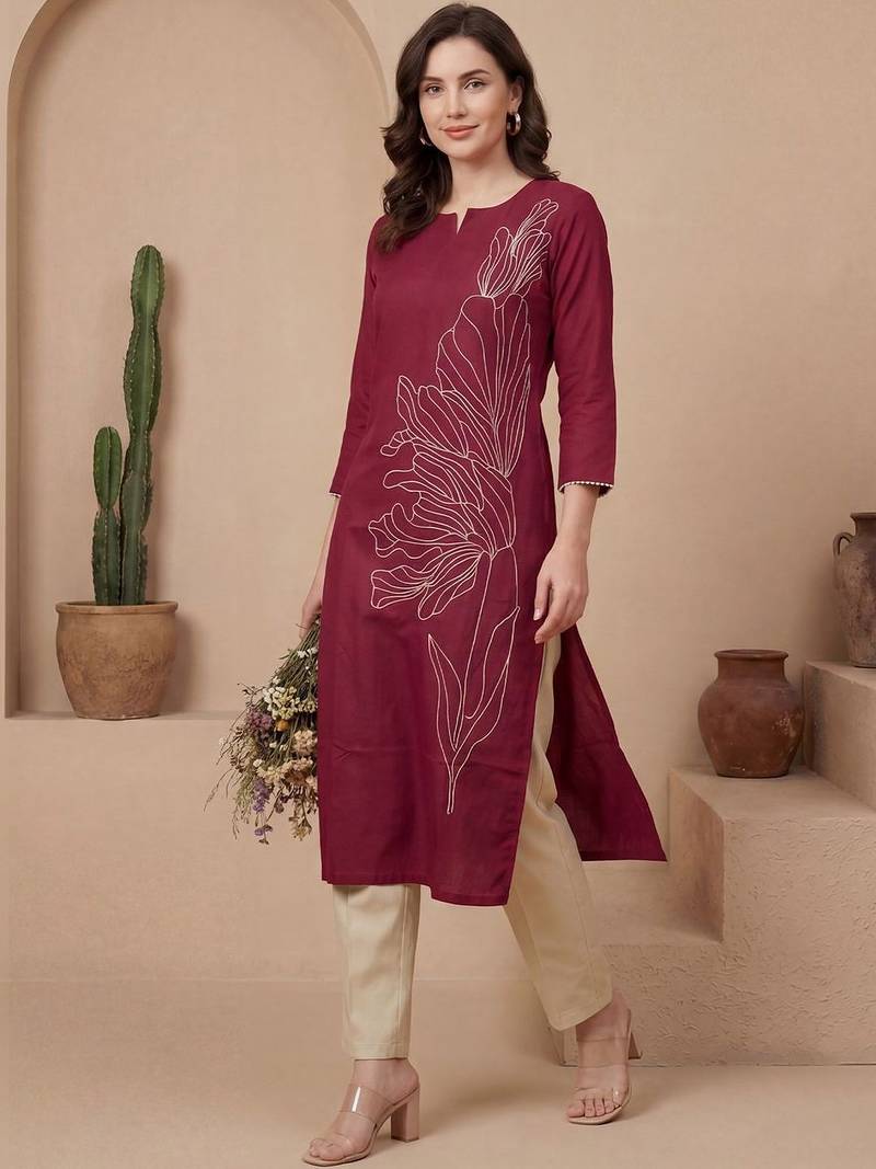 Pink women yoke design keyhole neck gotta patti kurta