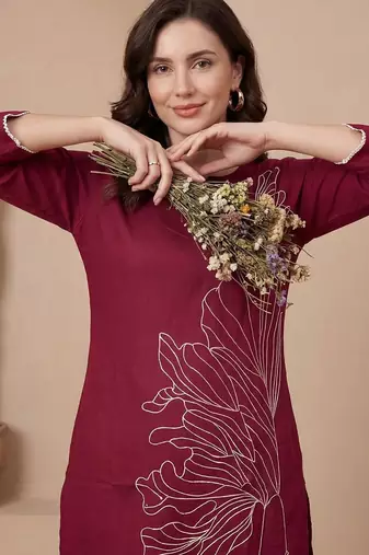 Pink women yoke design keyhole neck gotta patti kurta