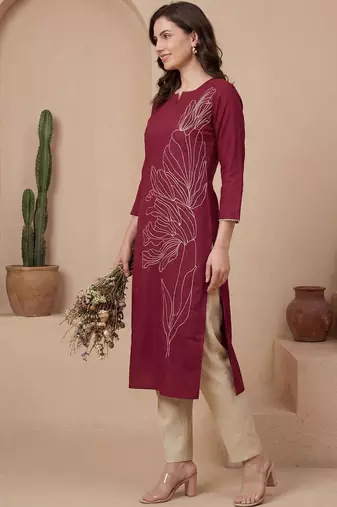 Pink women yoke design keyhole neck gotta patti kurta