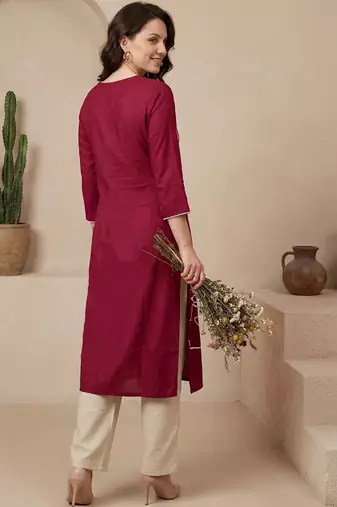 Pink women yoke design keyhole neck gotta patti kurta