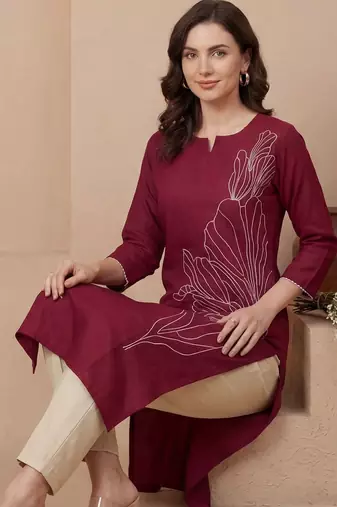 Pink women yoke design keyhole neck gotta patti kurta